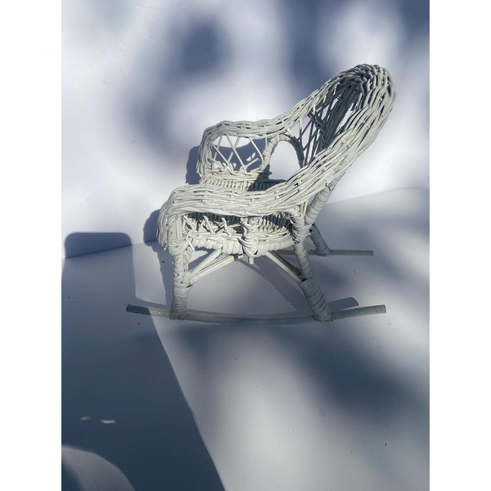 White Wicker Doll Rocking Chair - Picture 4 of 7